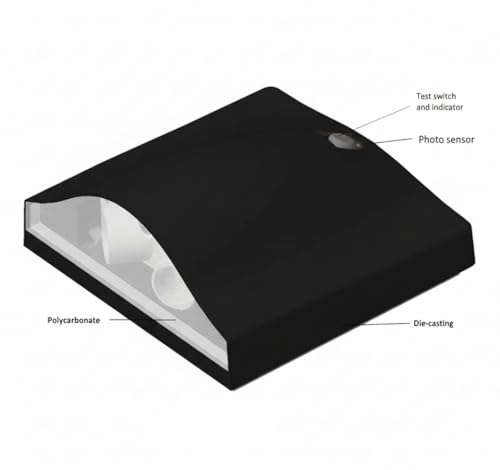 LED Wall Sconce, 9W 600LM Black Mini Square, Emergency Battery | Outdoor Wall Light, Indoor, 120 To 277V With Photocell, IP65 Weatherproof Aluminum Housing, Surface Mount Design, 90 Mins - color: Black, size: 1