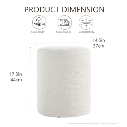 Modern Round Ottoman with Soft Padded Seat, Multifunctional Vanity Stool for Makeup, Upholstered Footrest Stool Ottoman Foot Stool for Living Room, Bedroom - color: White