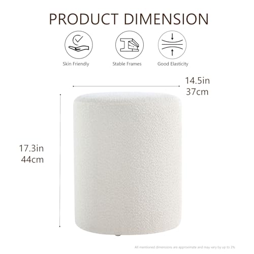 Modern Round Ottoman with Soft Padded Seat, Multifunctional Vanity Stool for Makeup, Upholstered Footrest Stool Ottoman Foot Stool for Living Room, Bedroom - color: White