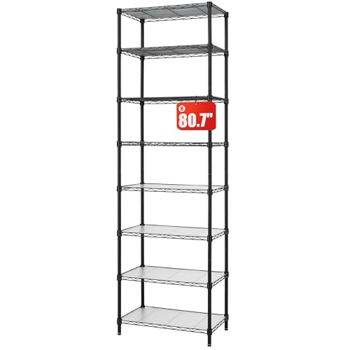 Finnhomy 8-Tier Wire Shelving Unit Adjustable Steel Wire Rack Shelving, 80.7 Inches Height 8 Shelves Metal Storage Rack, Pantry Shelves for Storage with PE mat, NSF Certified, Black - color: Black, size: 80.7 Inches