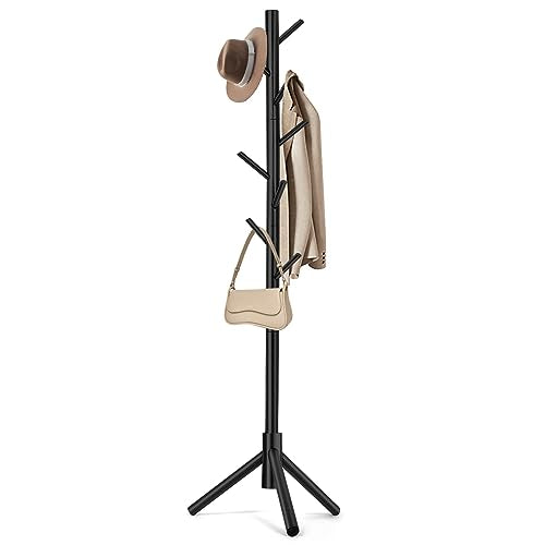 WANGMUXIA Coat Rack, Freestanding Coat Rack with 8 Hooks and 3 Adjustable Size Tree Coat Racks for Bedroom, Hallway, Entrance, Office, for Hats, Coats, Scarves, Handbags - color: Black, size: 1 Pc