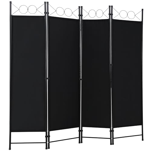 PayLessHere 4 Panel Room Divider 6FT Steel Frame Screen Folding Privacy Divider Freestanding Partition for Home Office Bedroom,Coal Black - color: Coal Black