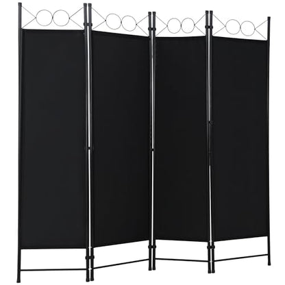 PayLessHere 4 Panel Room Divider 6FT Steel Frame Screen Folding Privacy Divider Freestanding Partition for Home Office Bedroom,Coal Black - color: Coal Black