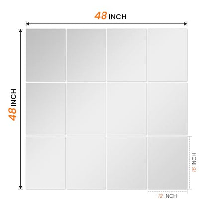 Wall Mirror Tiles, 16"x12"x12PCS Full Length Home Gym Mirror | HD Tempered Glass, Frameless Workout Mirror for Garage, Bedroom, Living Room, Over The Door - size: 16"x12"x12PCS