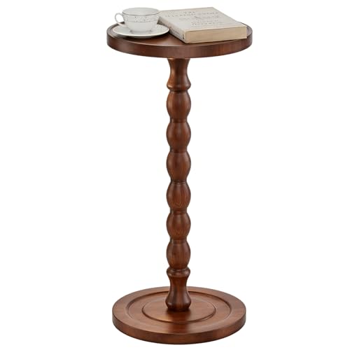 Simple Trending Small Side Table, Round Drink Table for Small Spaces, Pedestal Coffee Table for Living Room, Rustic Brown - color: Rustic Brown
