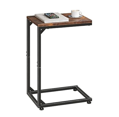 Simple Trending C Shaped End Table, TV Tray for Couch, Small Side Table with Metal Frame, for Living Room Bedroom, Rustic Brown - size: Long Table Top Single Set