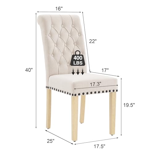 adochr Linen Dining Chairs Set of 6, Armless Parsons Chairs,Beige | Wooden Legs & Tufted Buttons, Upholstered Dining Room Chair for Kitchen/Dining Room/Living Room - color: Beige, size: 6PCS