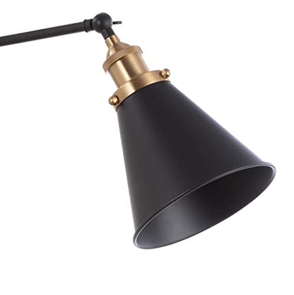 JONATHAN Y Rover 1-Light Wall Sconce 7", Black/Brass Gold, Set of 2 | Adjustable Arm, Hardwired Bedside Reading Swing Arm, Farmhouse Cone Shade, Metal Hardwired Indoor Fixture, LED Bulbs Included - color: Black/Brass Gold, size: Set of 2