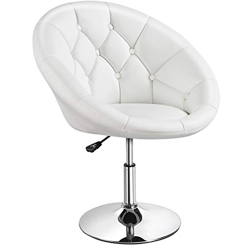 Yaheetech Adjustable Swivel Vanity Chair, Leather White Vanity Chair | Makeup Chair with Round Tufted Back, silla para vanity, High Heel Chair for Vanity Makeup Room Bedroom - color: White
