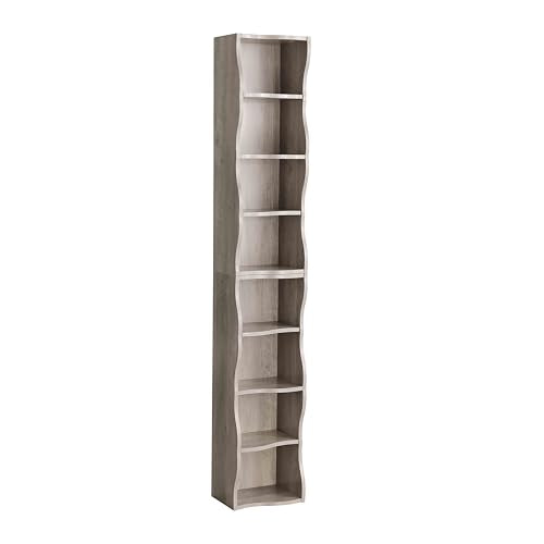 Skinny Tall Bookshelf, 8 Tiers Ultra Slim Bookshelf, Tall Narrow Bookcases, for Living Room, Office, Small Space, Adjustable Shelves, A Wavy Border Design, 11.6'' X 9.3'' X 70.9'' (Gray) - color: Grey