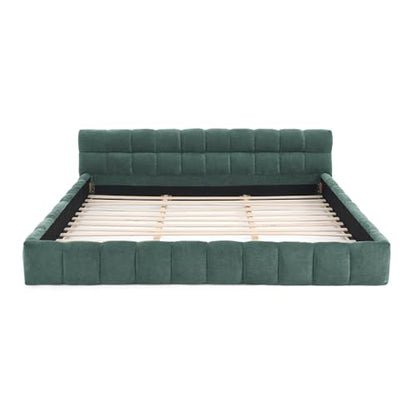 Chenille Fabric Upholstered Platform Bed Frame with Soft Headboard, Modern Low Profile Grounded Design, No Box Spring Needed, Sturdy MDF & Wood Frame, Neutral Style (Blue green, King (U.S. Standard)) - color: Blue Green, size: King (U.S. Standard)