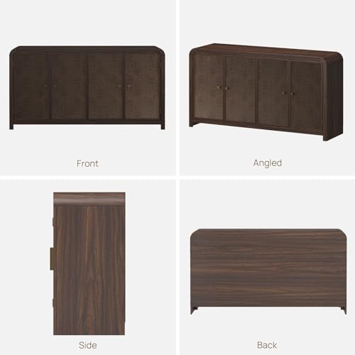 Oak&Sparrow Oak Rattan Sideboard Buffet Cabinet, 60'', 4 Doors | Boho Style, Adjustable Shelves, With Storage, For Living Room, Hallway & Kitchen - color: Dark Walnut