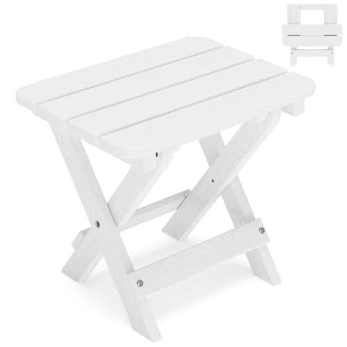 Folding Outdoor Side Table,Small HDPE Patio Table,All-Weather Compact Portable End Table for Patio,Porch,Pool,White,11.8" D x 15.7" W x 15.7" H - color: White
