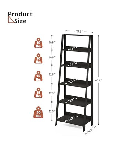 6-Tier Ladder Shelf, Wooden Bookshelf Bookcase, Freestanding Corner Storage Shelves for Living Room, Kitchen, Bedroom, Balcony, Black