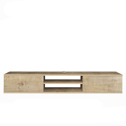 Oak Floating TV Stand Under TV Shelf, Wall Mounted Shelf, Modern Floating Entertainment Center, 71" Large Storage Media Console Wall Unit for Living Room,Bedroom (Oak) - color: Oak