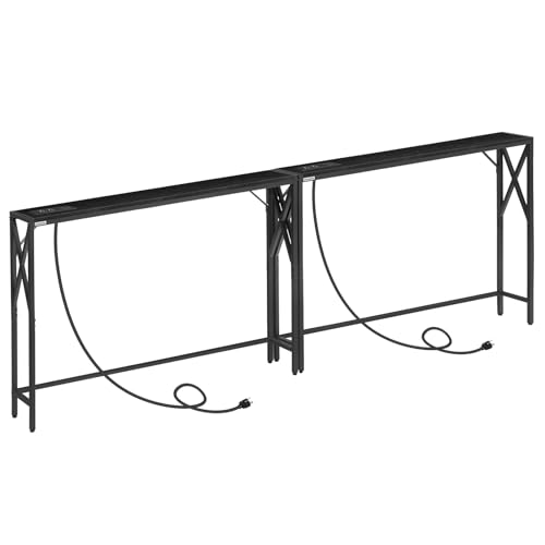 MAHANCRIS 2 Pack 5.9" Narrow Console Sofa Table with Charging Station, 78.7" Long Behind Couch Table, 4.9 Feet Power Cord, Sofa Table for Small Space, Living Room, Hallway, Black CTHB151E01S2 - color: Black