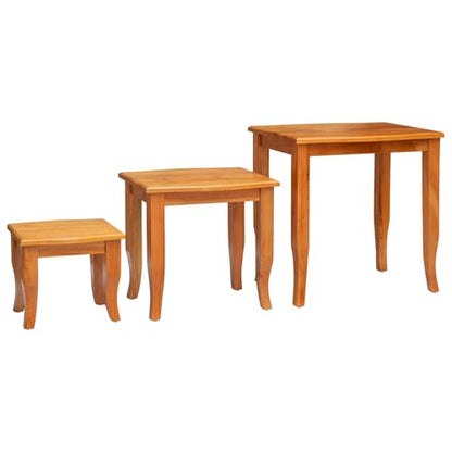 Rustic Nesting Side Tables 3 Pcs Set Solid Mahogany Wood Natural Grain Space Saving Design for Living Room Bedroom Accent Decor
