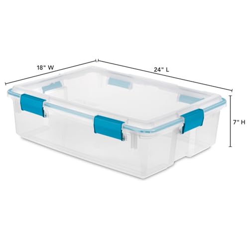 Sterilite Gasket Storage Box with Lids for Home & Office, 37 Quart, 4-Pack | Heavy-Duty, Stackable, and Organizing Containers for Bathroom, Cabinet, Closet, and Garage, Clear and Blue Aquarium Latches - size: 37 Quart, style: 4 Pack