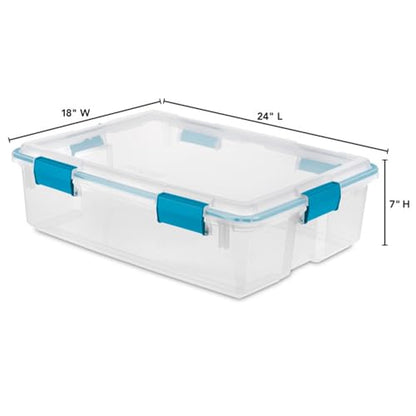Sterilite Gasket Storage Box with Lids for Home & Office, 37 Quart, 4-Pack | Heavy-Duty, Stackable, and Organizing Containers for Bathroom, Cabinet, Closet, and Garage, Clear and Blue Aquarium Latches - size: 37 Quart, style: 4 Pack