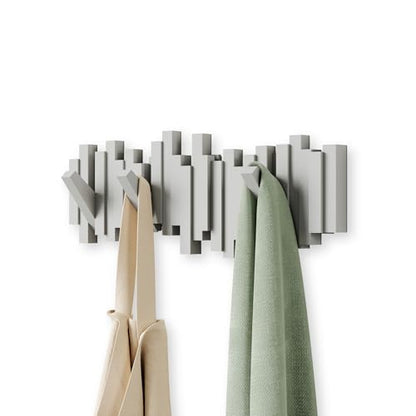 Umbra Sticks Wall Mount Coat Rack, 5 Hook Retractable Pegs, Grey | Mounting hardware included, sculptural modern design, entryway or bedroom use, recycled plastic - color: Gray, size: 5-Hook