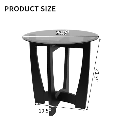 Glass End Table, 23.5" Round Side Tables with Black Tempered Glass Top Cross and Solid Wood Base Small Night Stand for Living Room Office Apartment Black - color: D-3, size: Round