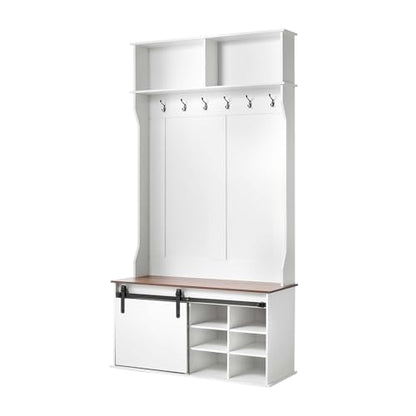 VEVOR Hall Tree with Bench and Shoe Storage, 42" Wide, Entryway Hall Tree with Bench, Hanging Hooks, Storage Shelves, Adjustable Shoe Shelves, Wooden Furniture for Mudroom, Entryway, Hallway, White - size: 41.7 x 15.7 x 78.7 in