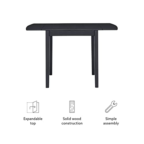 Linon Torino Black Wood 30" Square Drop Leaf Table - 30" X 48" Fully Extended - color: Black