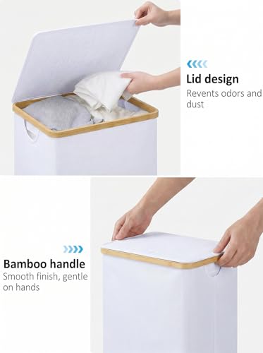 IEGrow Laundry Hamper with Lid,110L Laundry Basket with Mesh Bags,White | Dirty Clothes Hamper Basket with Bamboo Handle for Clothes Towels - color: White, size: 110L