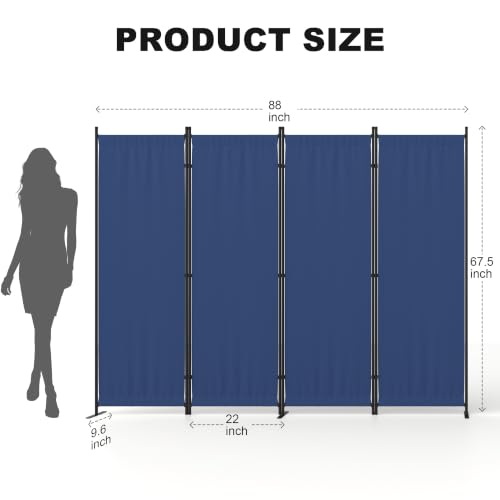 4 Panel Room Divider, 6FT Folding Privacy Screens(Blue, 4 Panel-88'') | Portable Partition Room Dividers, Freestanding Wall Divider for Office, Studio, Room Separation - color: Blue