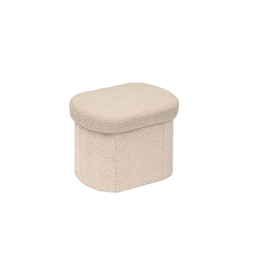 B FSOBEIIALEO Storage Ottoman for Dorm Room, Boucle Folding Storage Ottoman Foot Rest, 16.14 Inches Small Collapsible Ottoman Cube for Living Room Beige - color: Beige, size: 16.1"D x 12.2"W x 12.2"H