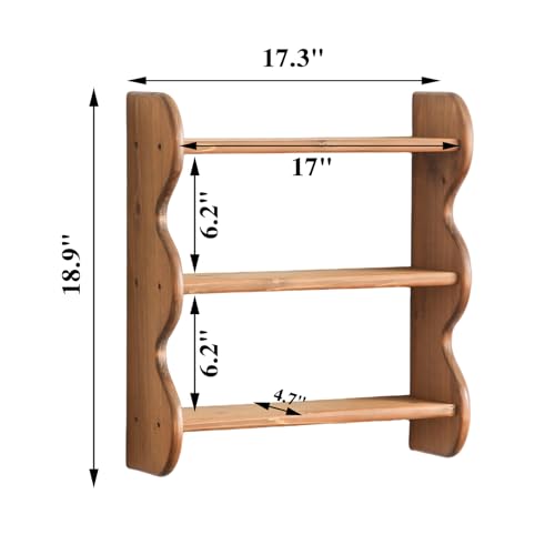 100% Solid Wood Wall Shelf 3-Tier, Rustic Floating Shelves Wall Mounted Storage Rack, Farmhouse Decor Hanging Shelf Display Shelves for Apartment, Living Room and Bedroom - color: Brown