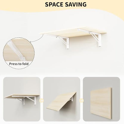 GOYLSER Fold Wall Mounted Table Folding Worktable, Addition to Garage/Home Office/Laundry Room/Home Bar/Kitchen & Dining Room - color: Natural Wood, size: 35"x20.5"