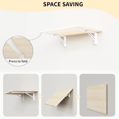 GOYLSER Laundry Room Wall Mounted Folding Table, Kitchen Restaurant Home Bar Work Table, Waterproof Easy to Install and Clean - color: Natural Wood, size: 25"x15.7"