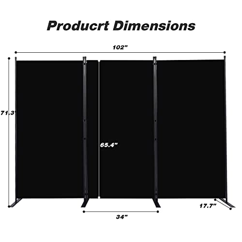 Room Divider, 3 Panel Folding Privacy Screens with Wider Feet, Black | 102" W X 71" H Room Divider Panel, Stable Frame Structure, Flexible Space Separator, Portable wall divider for Room Partition - color: Black, size: 34"- 3 Panel