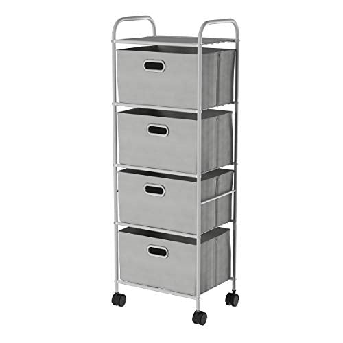 4-Drawer Fabric Dresser - Slim Clothes Storage Organizer with Wheels and Metal Frame - Rolling Cart for Closet, Home, or Office by Lavish Home (Gray)