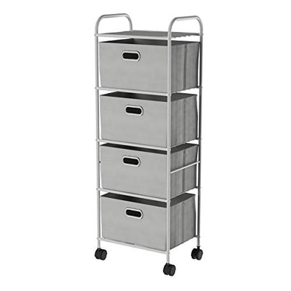 4-Drawer Fabric Dresser - Slim Clothes Storage Organizer with Wheels and Metal Frame - Rolling Cart for Closet, Home, or Office by Lavish Home (Gray)