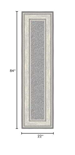 Ottomanson 2x7 Rug Runners for Hallways – Non-Slip Kitchen Rugs | Light Gray Border Indoor Entryway Rug – Ultra-Thin Floor Mat for Bathroom Laundry Room – Bedroom Carpet, 1'10" x 7' - color: Bordered Light Gray, size: 1'10" x 7' (Runner)