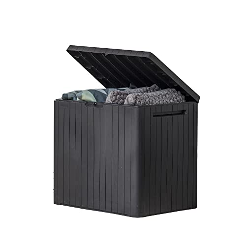 Keter City 30 Gal Outdoor Storage Box and Patio Side Table | Grey, Resin, Compact, Weatherproof, Lockable, Easy Assembly, Organization, Pool Accessories Storage - color: Dark Grey