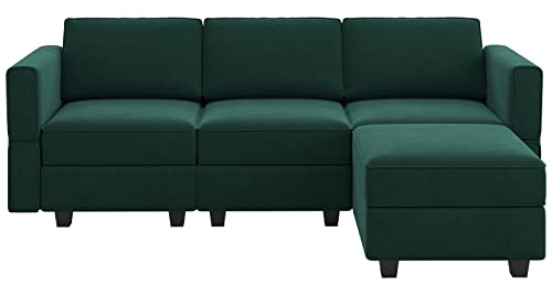 Belffin Convertible Sectional Sofa with Chaise Velvet L Shaped Sofa Couch Modular Sectional Sofa with Storage Green - color: Green, size: L Shape Sofa