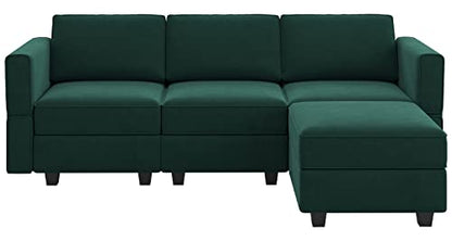 Belffin Convertible Sectional Sofa with Chaise Velvet L Shaped Sofa Couch Modular Sectional Sofa with Storage Green - color: Green, size: L Shape Sofa