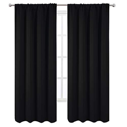 Black Blackout Curtains/38 x 84 Inch/Set of 2 Panels Rod Pocket Room Darkening Curtains for Bedroom - color: Black, size: 38"W x 84"L (Pack of 2)