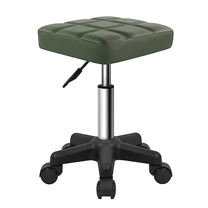 FURWOO Square Swivel Stool with Wheels PU Leather Rolling Stool Height Adjustable for Spa Salon Massage Green - color: Green