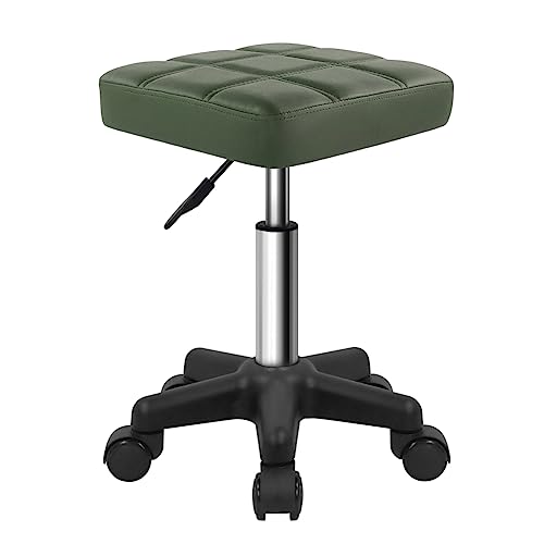 FURWOO Square Swivel Stool with Wheels PU Leather Rolling Stool Height Adjustable for Spa Salon Massage Green - color: Green
