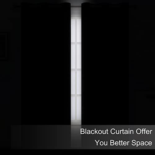 Black Blackout Curtains/38 x 84 Inch/Set of 2 Panels Rod Pocket Room Darkening Curtains for Bedroom - color: Black, size: 38"W x 84"L (Pack of 2)