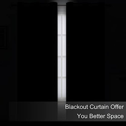 Black Blackout Curtains/38 x 84 Inch/Set of 2 Panels Rod Pocket Room Darkening Curtains for Bedroom - color: Black, size: 38"W x 84"L (Pack of 2)