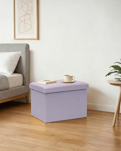 PINPLUS Flat Top Folding Linen Storage Ottoman 16.5", 36L Collapsible Storage Cube with Lid, 250 lbs Load Capacity, Fabric Foot Rest Seat for Living Room, Bedroom, Closet,Light Purple - color: Light Purple