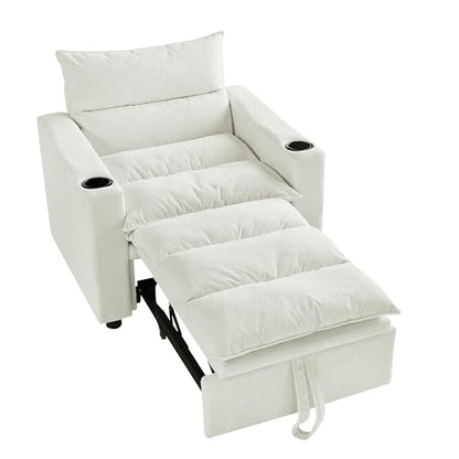 SLEERWAY 3 in 1 Convertible Sleeper Sofa Bed, 36.14" W Easy Pull Out Chair Bed with Dual Cup Holders, Comfy Thick Padding Futon Love Seat with Adjustable Backrest for Living Room Small Space (Beige) - color: Beige, size: 36.14"