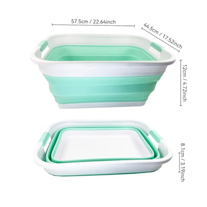 SAMMART 41L (10.8 gallons) Collapsible Plastic Laundry Washing Tub/Basket-Foldable Pop Up Storage Container/Organizer-Portable Laundry Hamper-Space Saving (1, White/Pale Jade) - color: White/Pale Jade