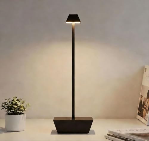 Modern Cordless Table Lamp Rechargeable, 6000mAh Battery Operated, Touch Control 3 Color Stepless Dimming, Waterproof LED Wireless Desk Lamp for Restaurant, Bedroom, Kitchen, Outdoor Camping, Bathroom - color: T1005-Black, size: 1pack