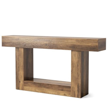 LITTLE TREE 63 Inches Long Console Table, 2-Tier Farmhouse Sofa Table Behind Couch, Large Narrow Entryway Table for Living Room, Wooden Hallway Foyer Table with Heavy Duty Base, Rustic Brown - color: Rustic Brown